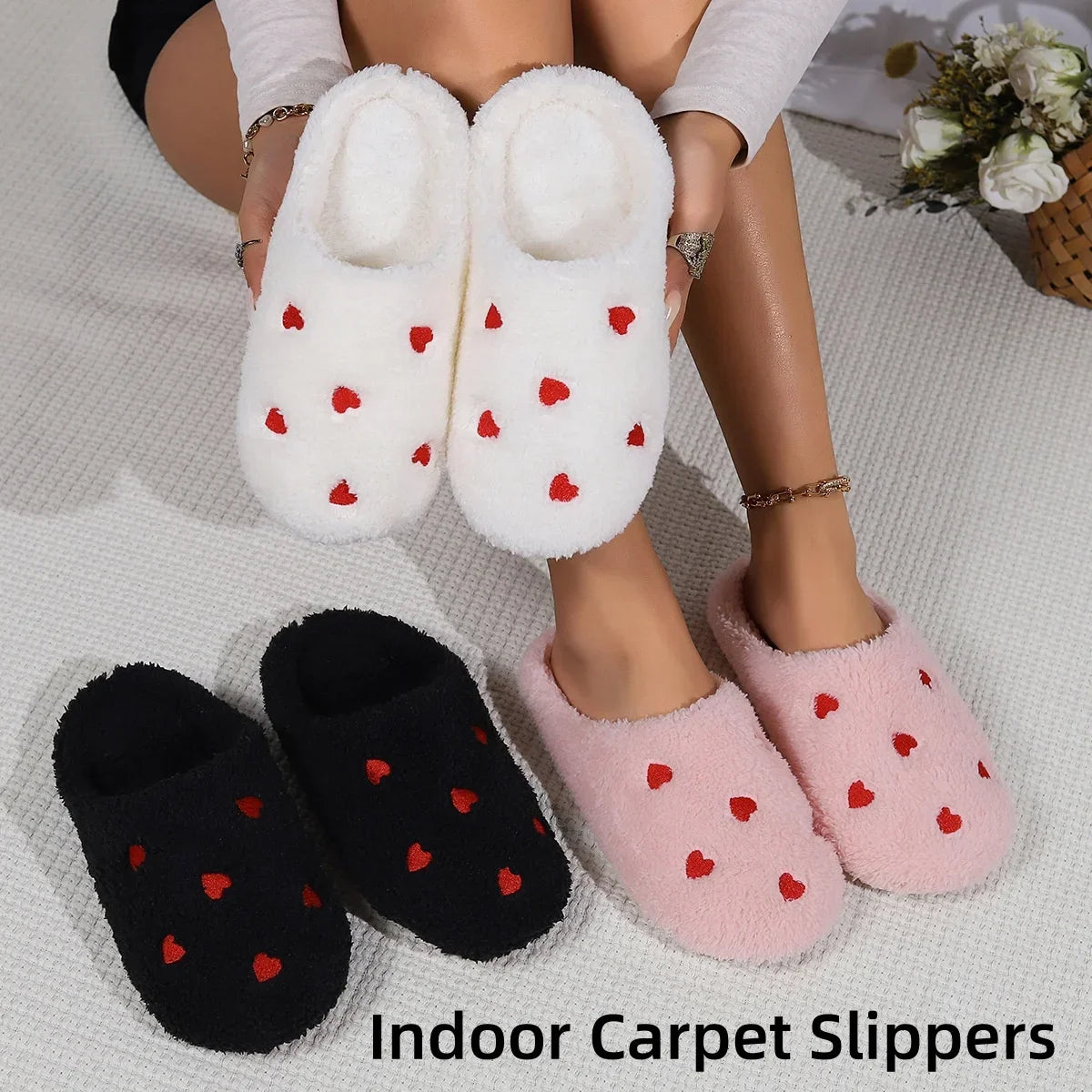 Winter Women's Heart-Shaped Slippers – Soft Sole, Silent & Comfortable Indoor Shoes