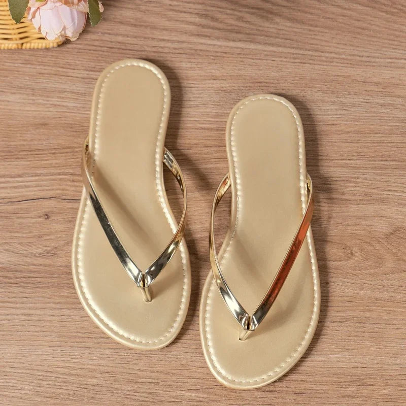 Fashion Solid Color Casual Slippers Summer Comfortable Silver Gold Women's