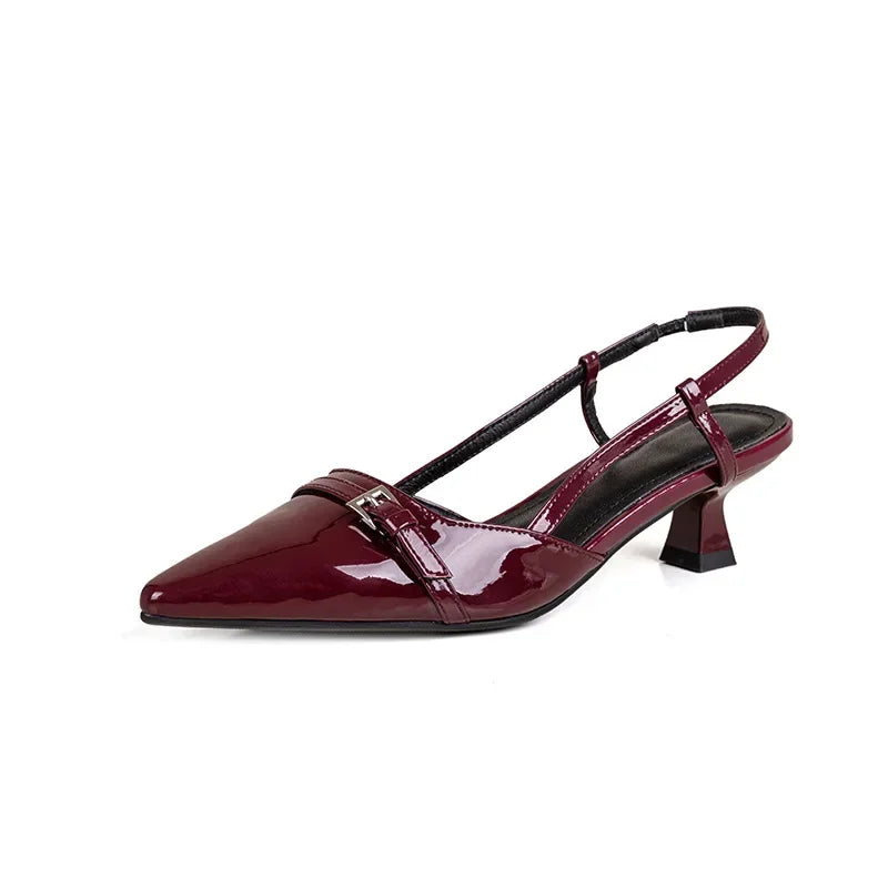 New Summer Pointed Patent Leather Mid-heel Overhead Sandals for Women